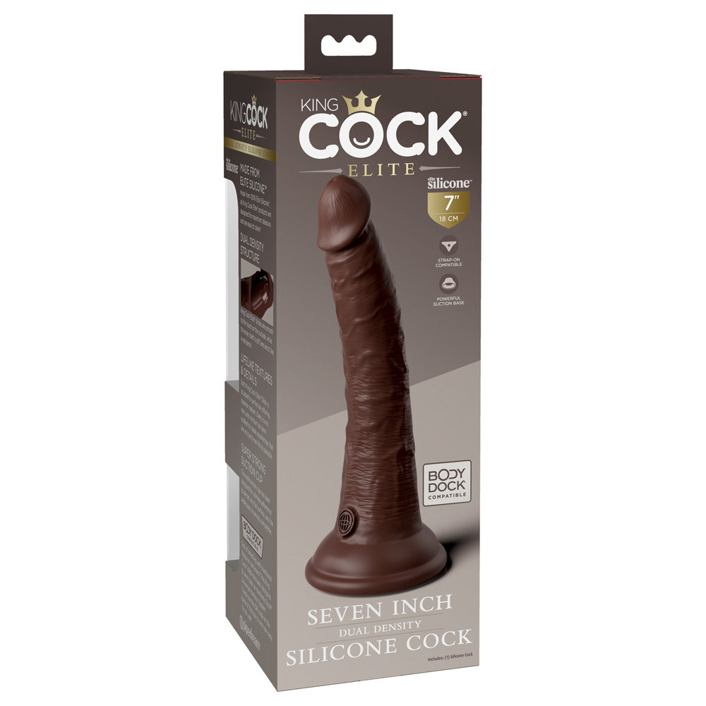 King Cock Elite 7&quot; Dual Density Silicone Cock Brown