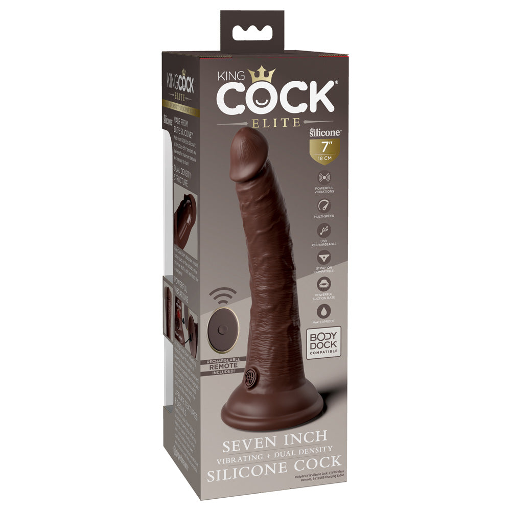 King Cock Elite 7&quot; Dual Density Vibe Silicone Cock Brown