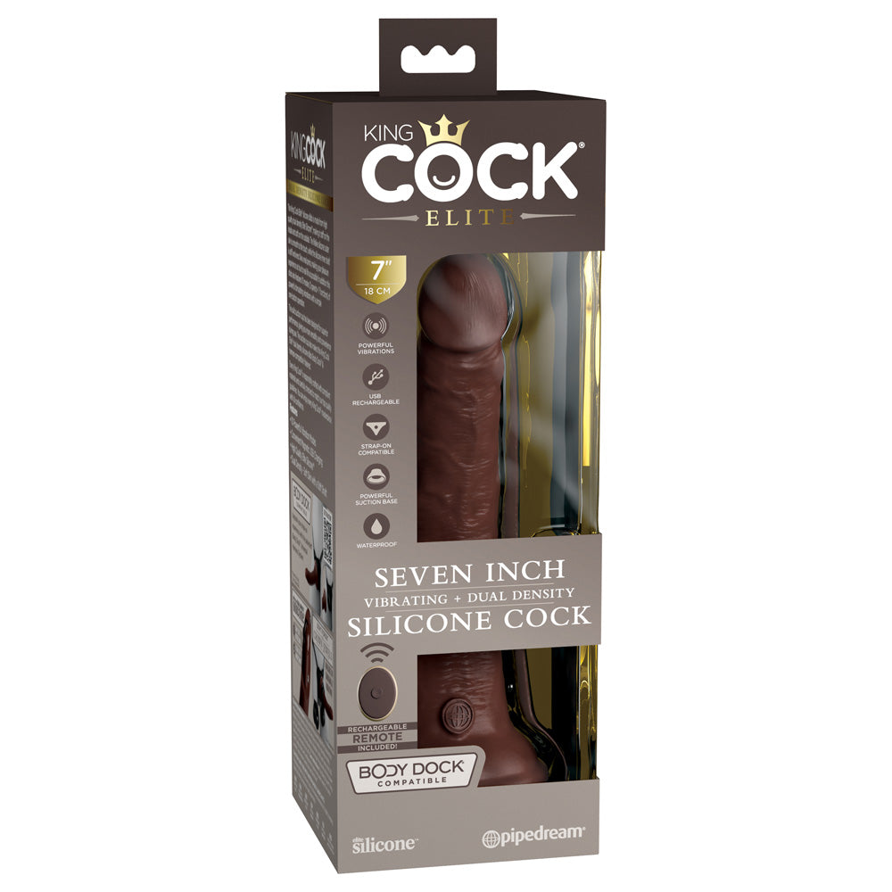 King Cock Elite 7&quot; Dual Density Vibe Silicone Cock Brown