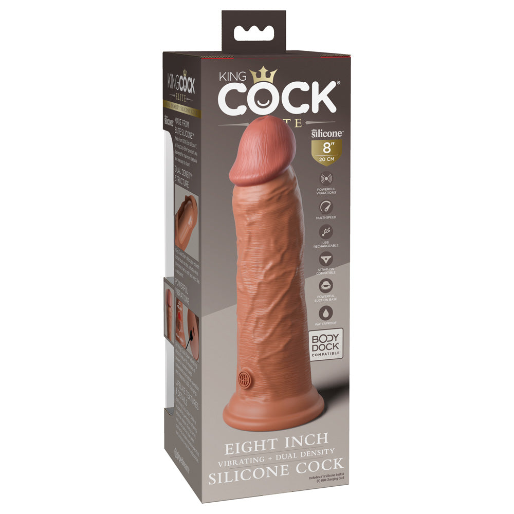 King Cock Elite 8&quot; Dual Density Vibe Silicone Cock Tan