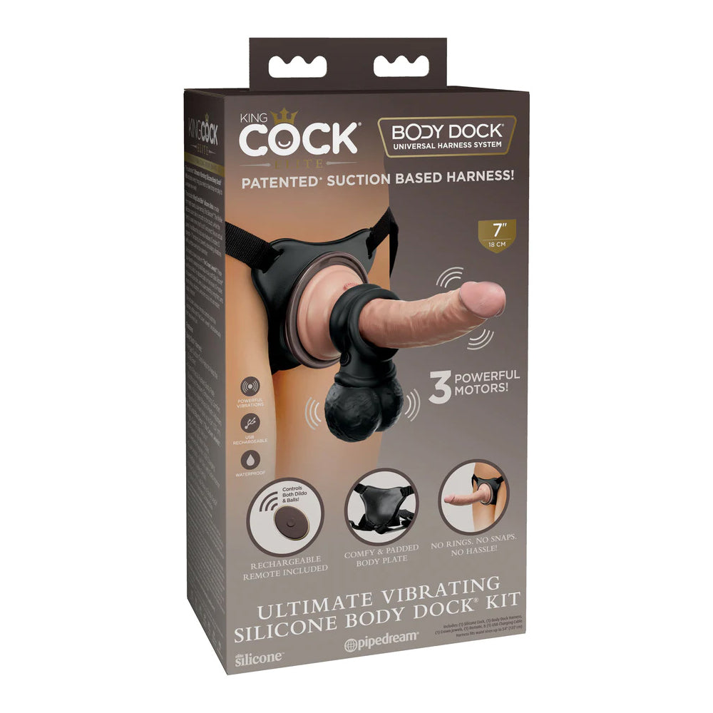 King Cock Elite Ultimate Vibrating Silicone Body Dock Kit