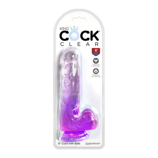 King Cock Clear 6&quot; With Balls Purple