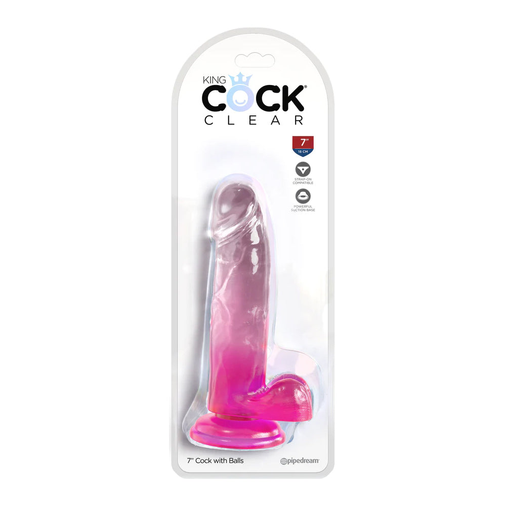 King Cock Clear 7&quot; With Balls Pink