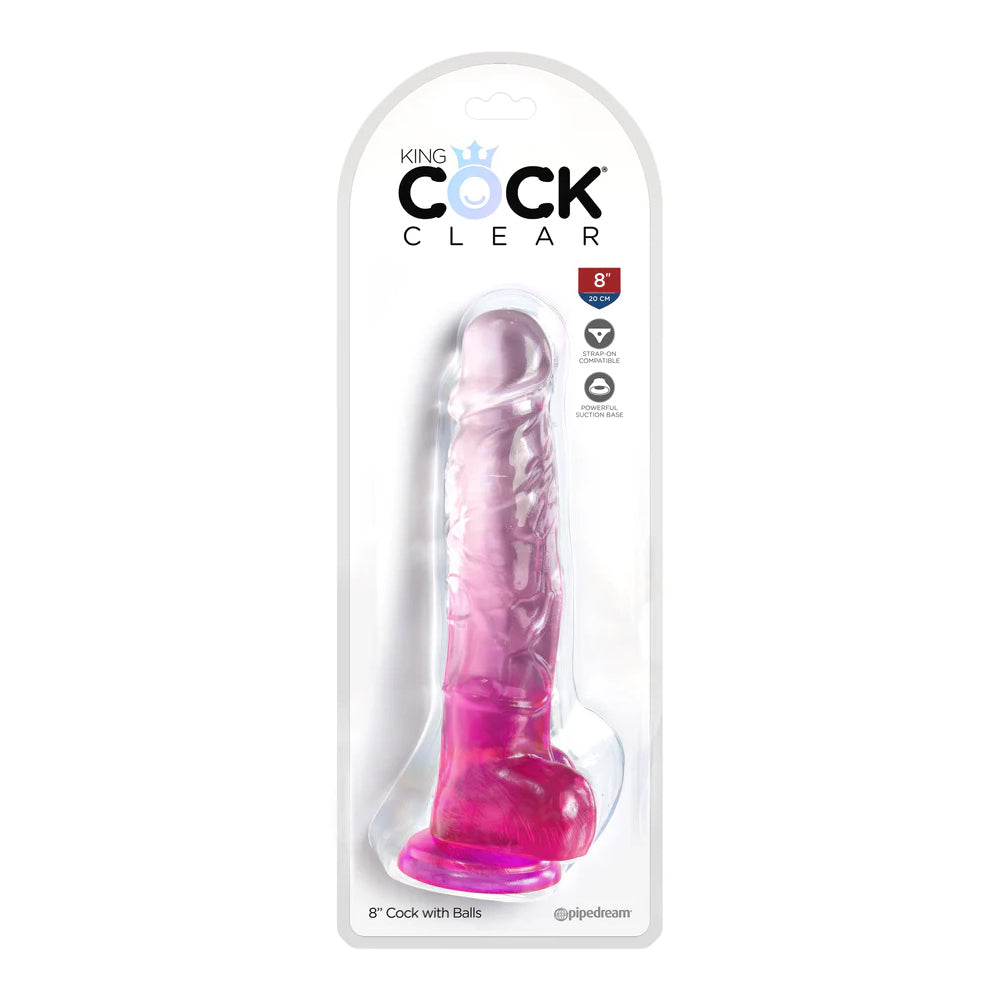 King Cock Clear 8&quot; With Balls Pink