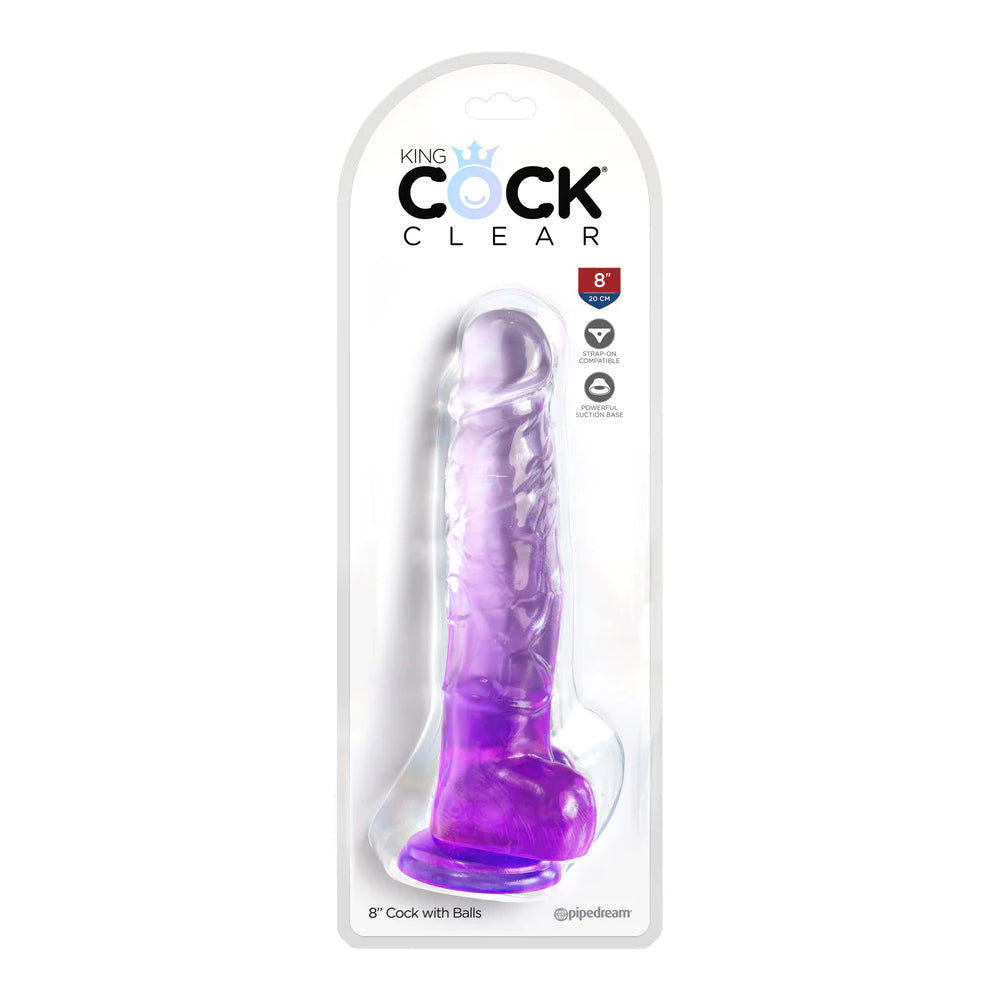 King Cock Clear 8&quot; With Balls Purple