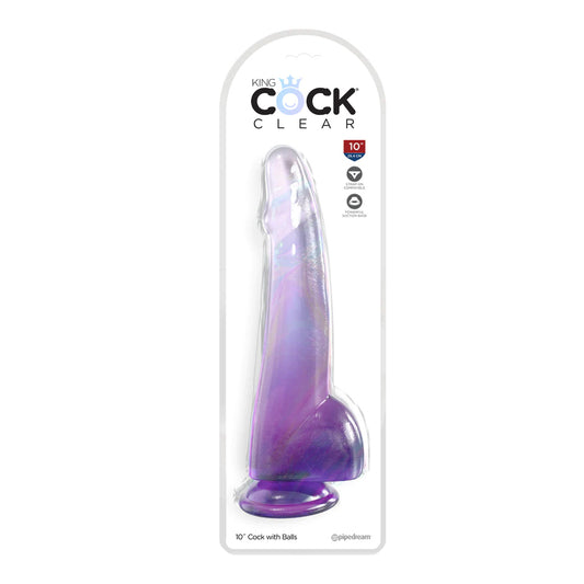King Cock Clear 10&quot; With Balls Purple