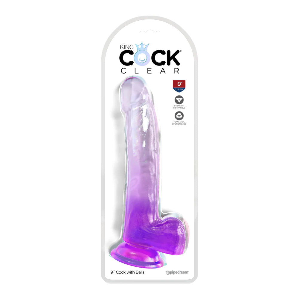 King Cock Clear 9&quot; With Balls Purple