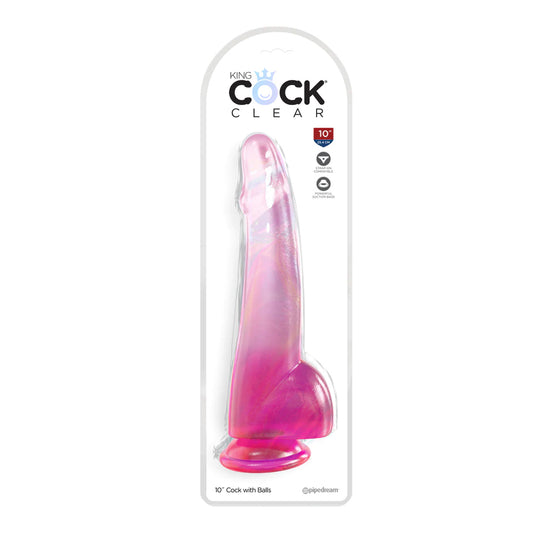 King Cock Clear 10&quot; With Balls Pink