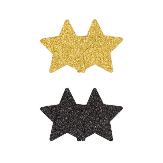 Pretty Pasties Glitter Stars Black/Gold 2 Pair