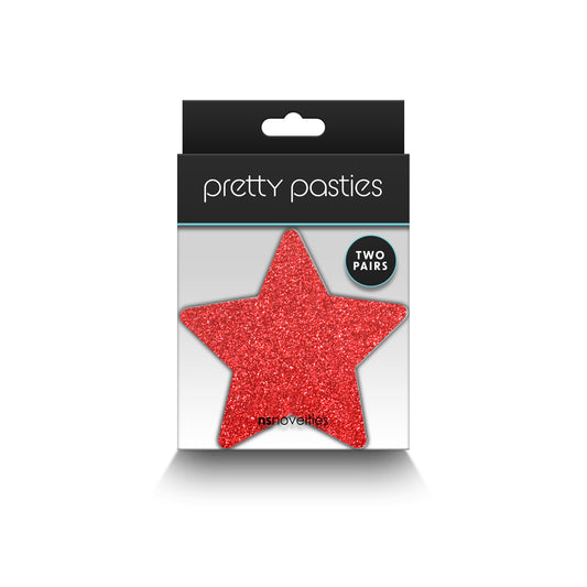 Pretty Pasties Glitter Stars Red/Silver 2 Pair