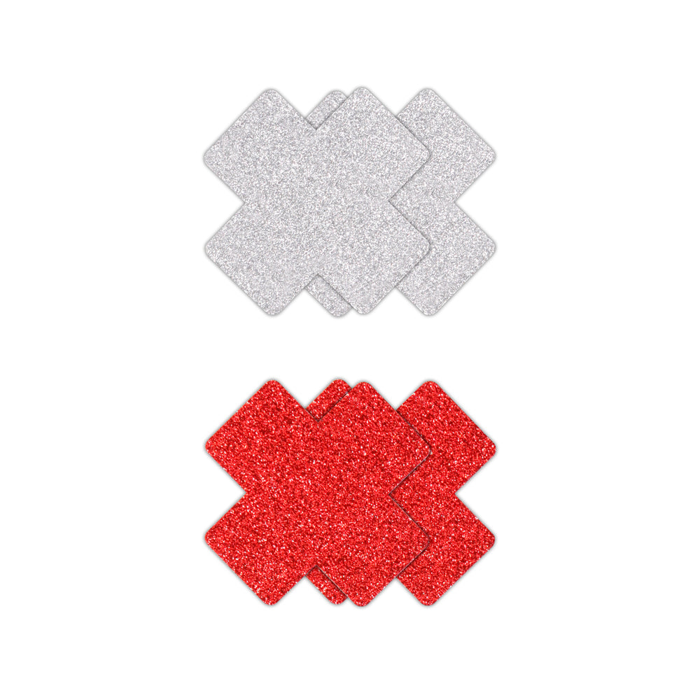 Pretty Pasties Glitter Cross Red/Silver 2 Pair