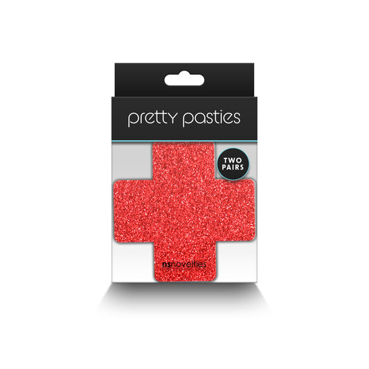 Pretty Pasties Glitter Cross Red/Silver 2 Pair