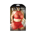 Load image into Gallery viewer, Playing With Fire High-Neck Net Top & Skirt Queen Size Red
