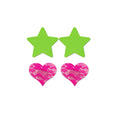 Load image into Gallery viewer, Fashion Pasties Set: Neon Green Solid Star Neon Pink Lace Heart
