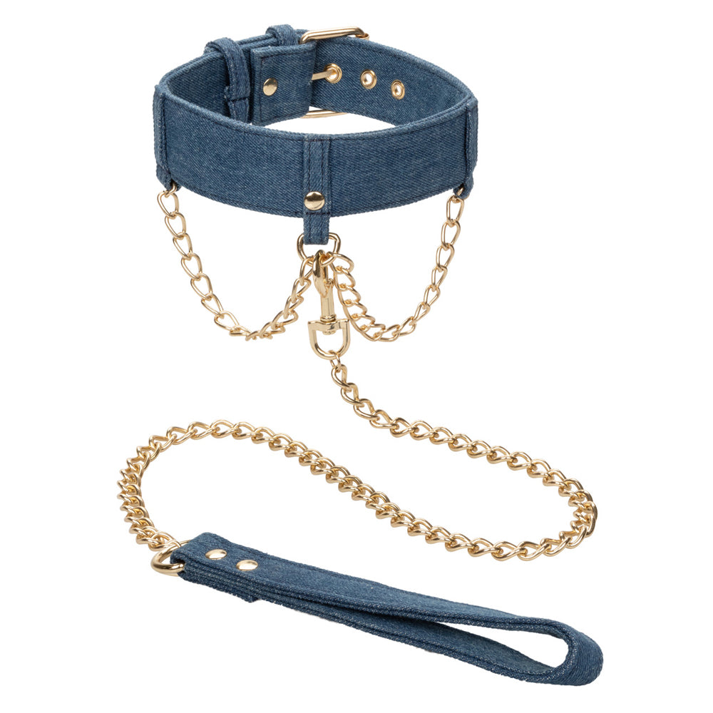 Ride &#39;Em Premium Denim Collection Collar With Leash