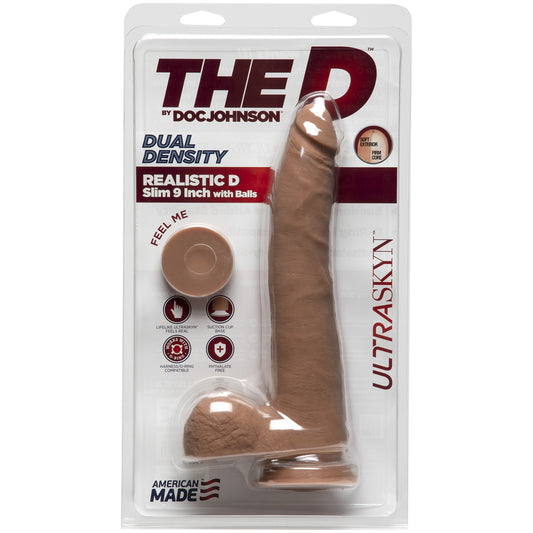 The D Realistic D Slim 9&quot; With Balls Ultraskyn Caramel