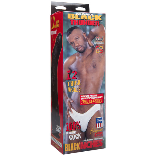 Signature Cocks Black Thunder 12&quot; Realistic Cock with Removable Vac-U-Lock Suction Cup Chocolate
