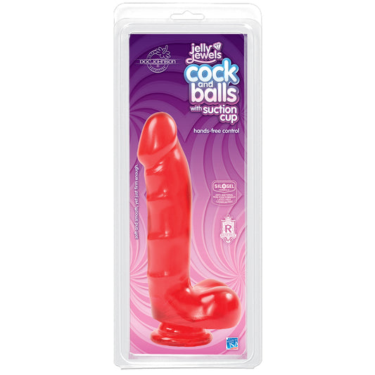 Jelly Jewels - Cock And Balls With Suction Cup Ruby