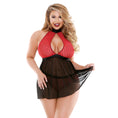 Load image into Gallery viewer, Valentina Flocked Heart Halter Keyhole Front Babydoll with Panty - 1X/2X Boxed
