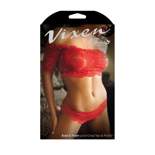 Rose & Thorn Lace Crop Top & Panty - L/XL (Garment Only - No Box)
