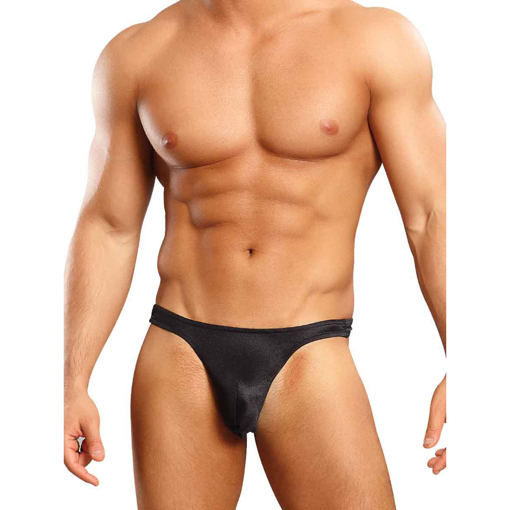 Satin Spandex Bong Thong Black S/M