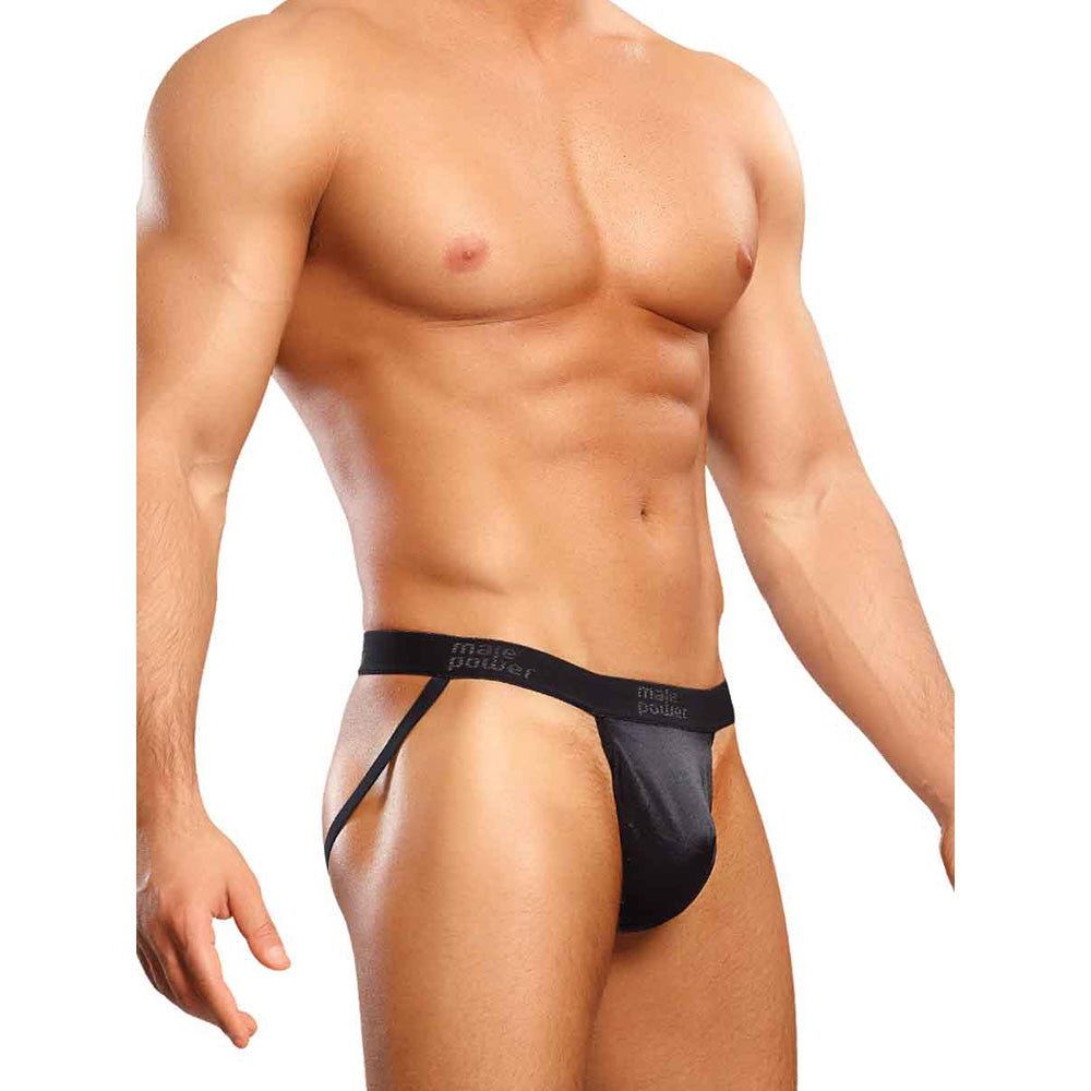 Satin Spandex Jock Black L/Xl