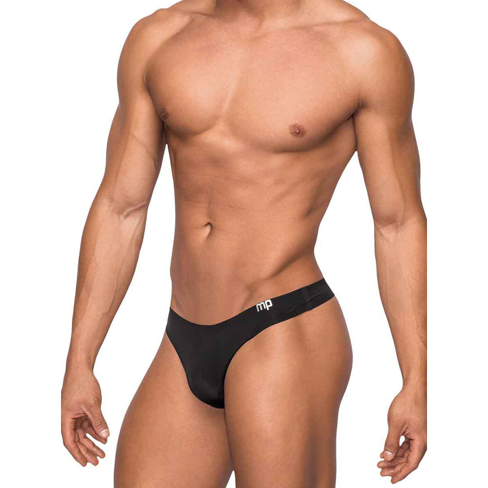 Seamless Sleek Thong W/Sheer Pouch Black L/Xl