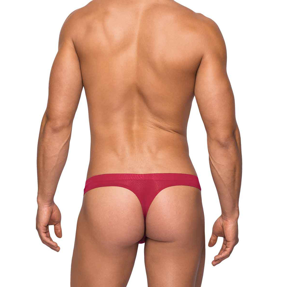 Seamless Sleek Thong W/Sheer Pouch Wine S/M