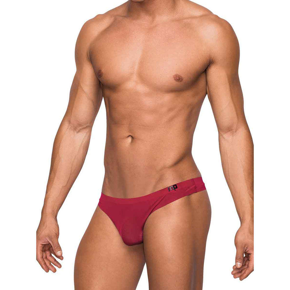 Seamless Sleek Thong W/Sheer Pouch Wine S/M