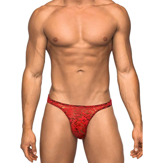 Stretch Lace Bong Thong Red S/M